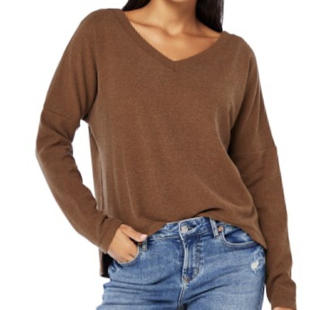 LS Plush Hi Low V Neck Top Size M Mocha Excellent condition - Picture 1 of 4